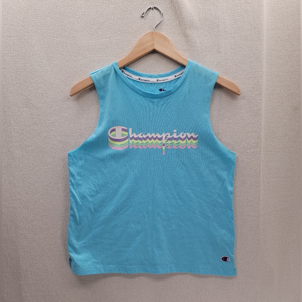 Champion Sleeveless Blue Logo Sleeveless Retro Tank Top Size-M